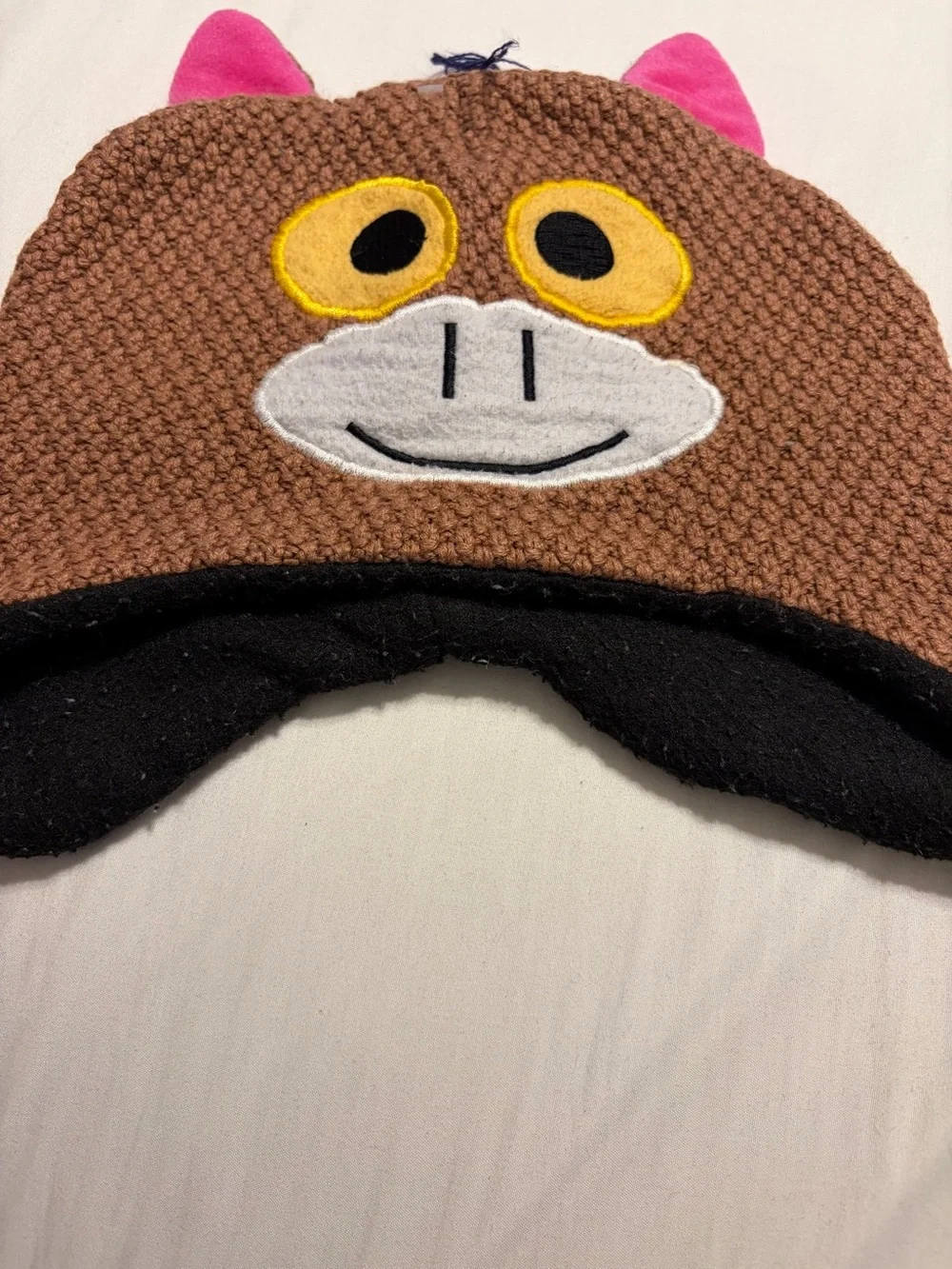 Rugged Wear Kids Knit Critter Monster Lined Beanie Hat with Pink Ears